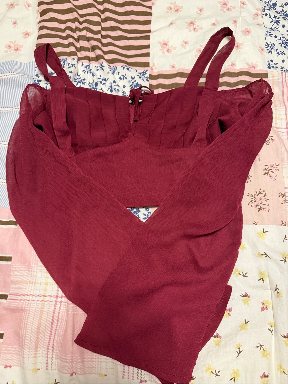 Forever 21 Burgundy Off-Shoulder Long-Sleeve Crop Top